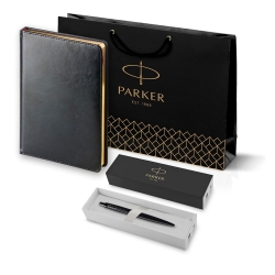 Монополия | Подарочный набор: Шариковая ручка Parker Jotter XL SE20 Monochrome в подарочной упаковке, цвет: Black, стержень: Mblue и Ежедневник черный недатирован