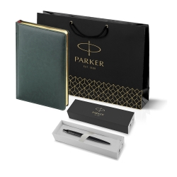 Монополия | Подарочный набор: Шариковая ручка Parker Jotter XL SE20 Monochrome в подарочной упаковке, цвет: Black, стержень: Mblue и Ежедневник зеленый недатиров 