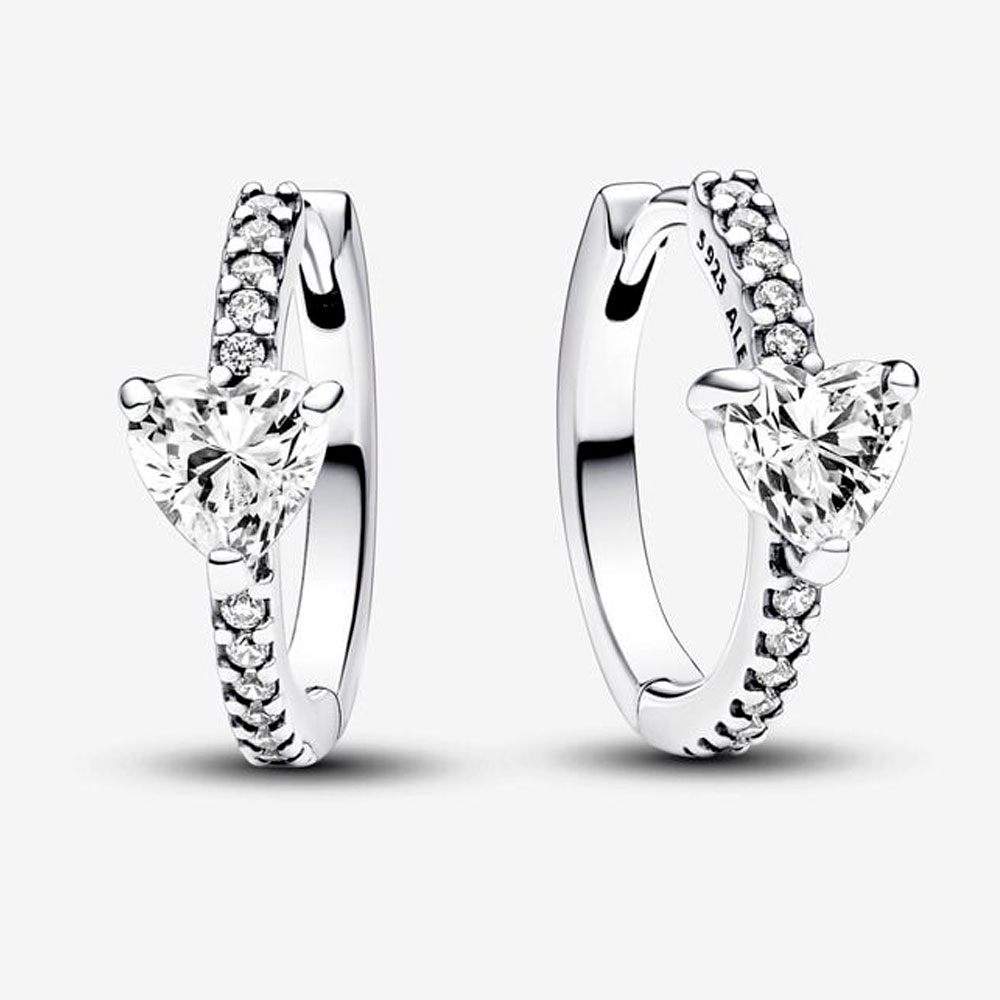 Серьги-кольца Pandora «Сверкающее сердце» | PANDORA 