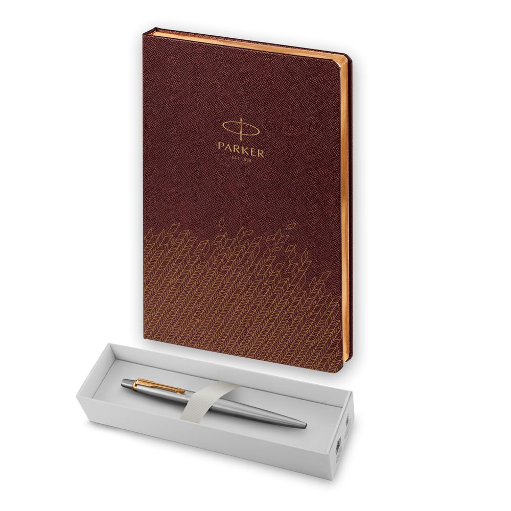 Подарочный набор: Шариковая ручка Parker Jotter Essential, St. Steel GT и Ежедневник недатированный, коричневый 1951110_5593182 | PARKER 
