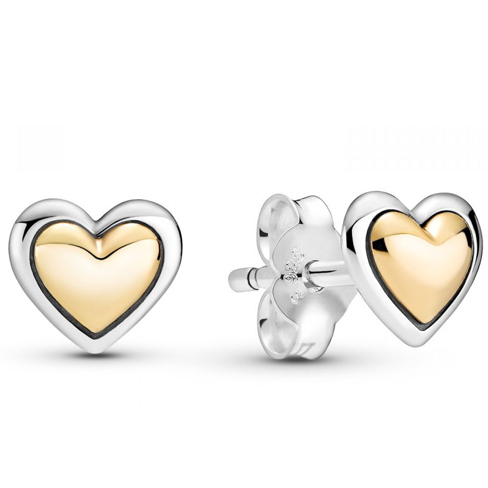 Серьги-пусеты Pandora  «Золотое сердце»  | PANDORA 