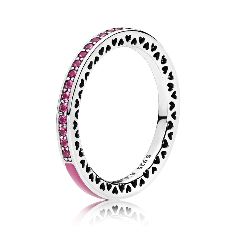 Кольцо «Розовое лучезарное сердце Pandora» | PANDORA 