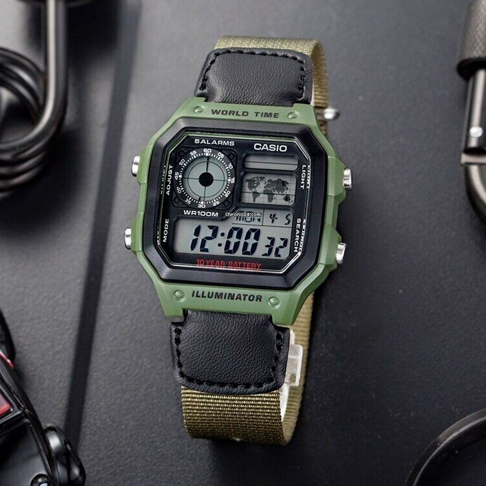 Японские часы мужские CASIO Collection Illuminator AE-1200WHB-3B с хронографом | Casio 