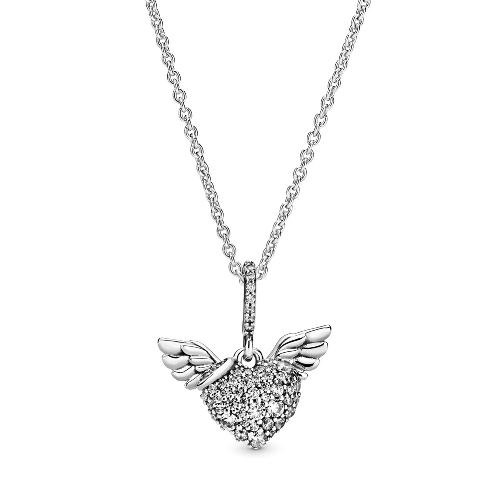 Колье «Сердце паве с крыльями ангела» | PANDORA 
